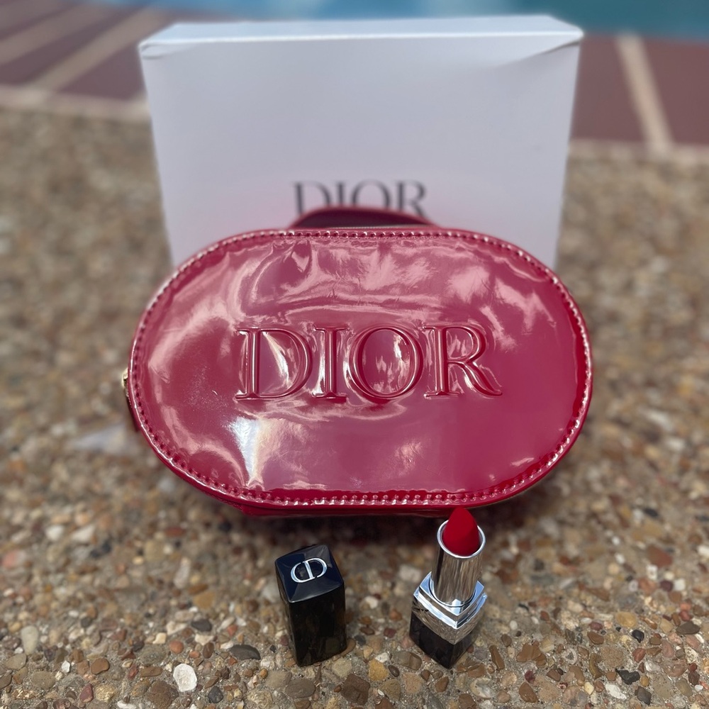 Dior Glossy Red Pouch with Full size Lipstick